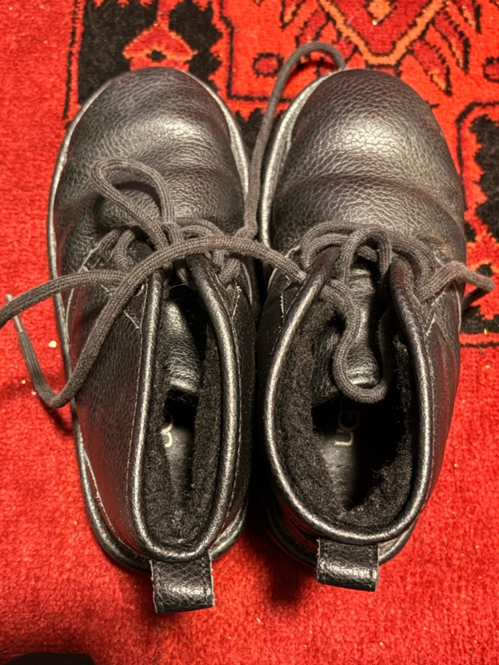 UGG Kids Black Lace-Up Leather Boots